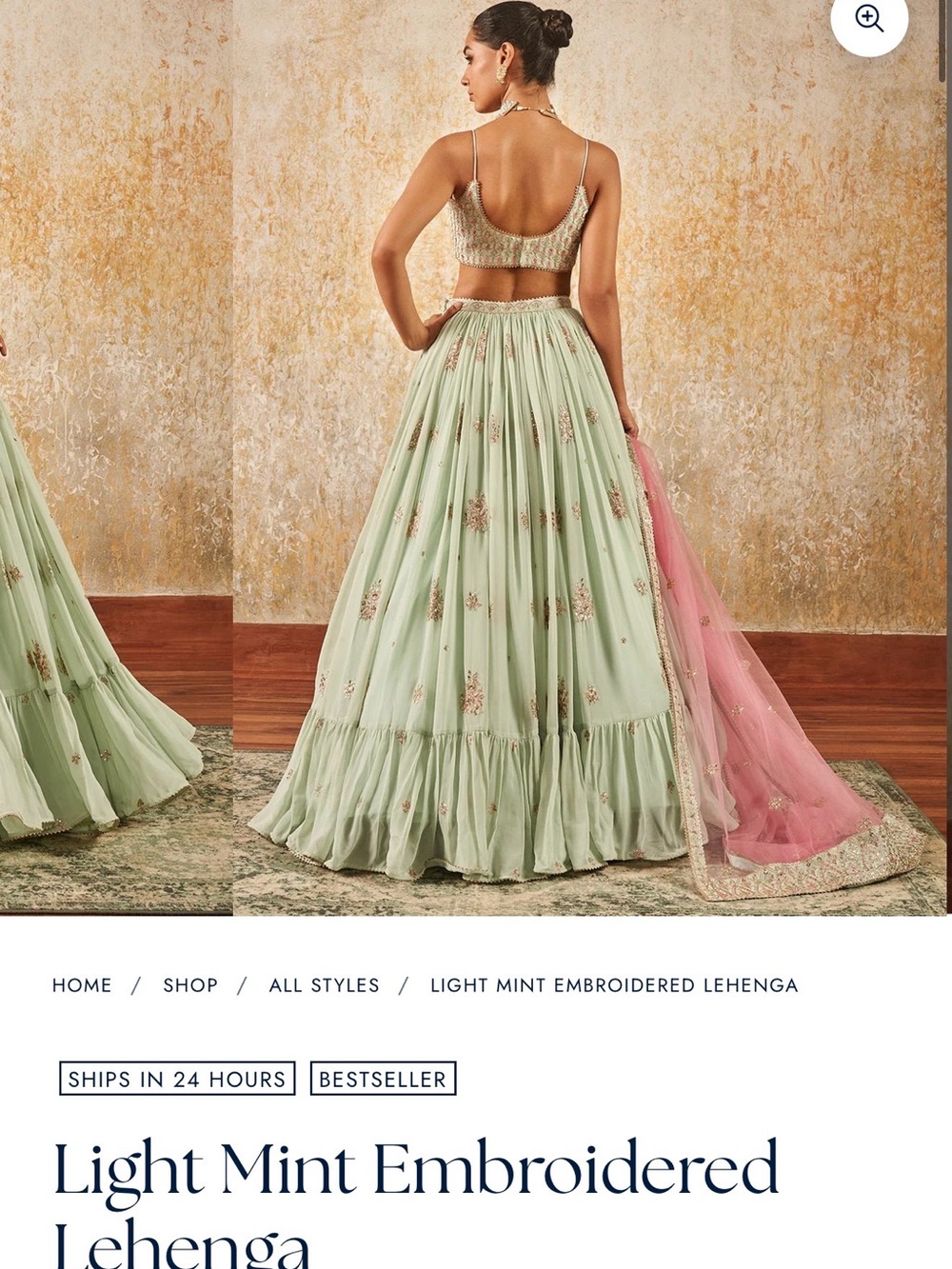 Light Mint Embroidered Skirt Set with Pink Dupatta - Picture 3 of 3